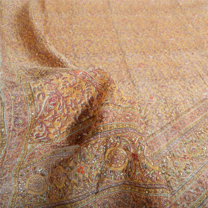 Sanskriti Vintage Brown Dupatta Long Stole Art Silk Hand Beaded Woven Printed