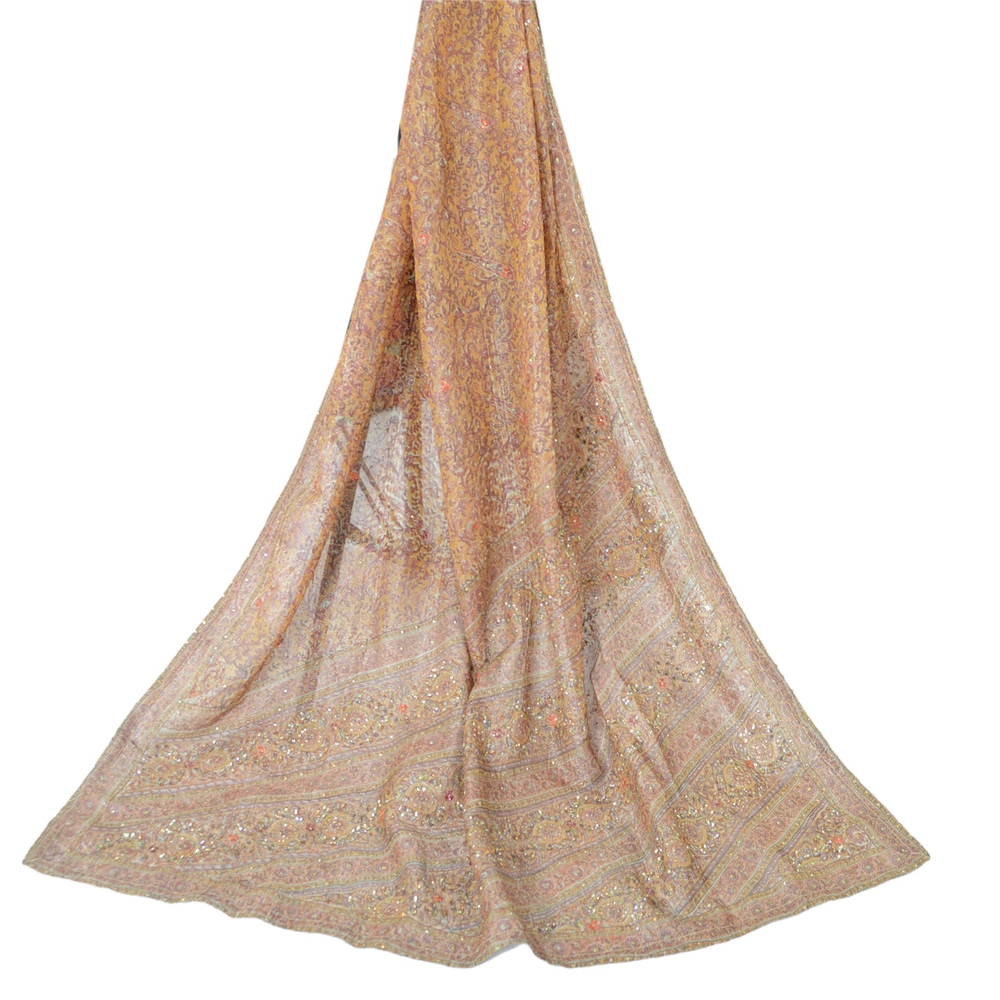 Sanskriti Vintage Brown Dupatta Long Stole Art Silk Hand Beaded Woven Printed