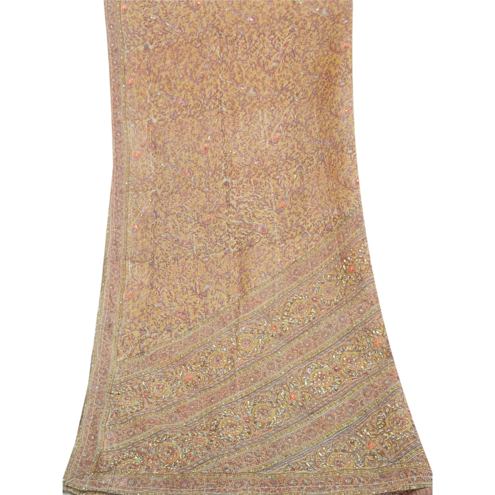Sanskriti Vintage Brown Dupatta Long Scarf Georgette Hand Beaded & Woven Hijab  Add-Elegance to Table Linen, Curtains, or Cushions
