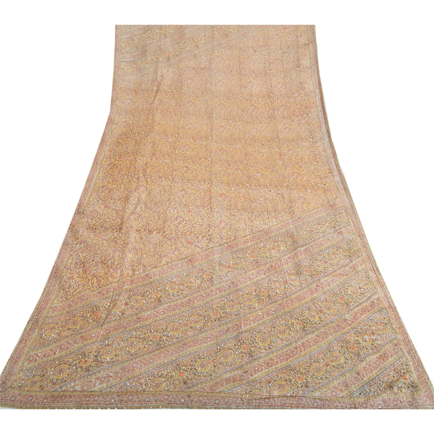 Sanskriti Vintage Brown Dupatta Long Stole Art Silk Hand Beaded Woven Printed