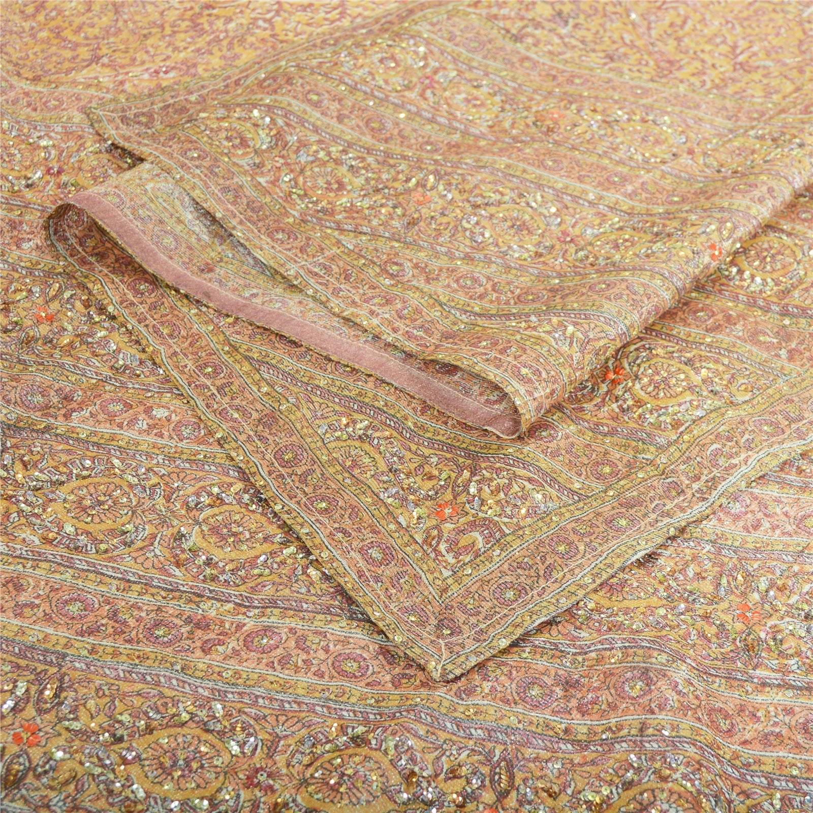 Sanskriti Vintage Brown Dupatta Long Scarf Georgette Hand Beaded & Woven Hijab  Add-Elegance to Table Linen, Curtains, or Cushions