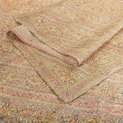 Sanskriti Vintage Brown Dupatta Long Stole Art Silk Hand Beaded Woven Printed