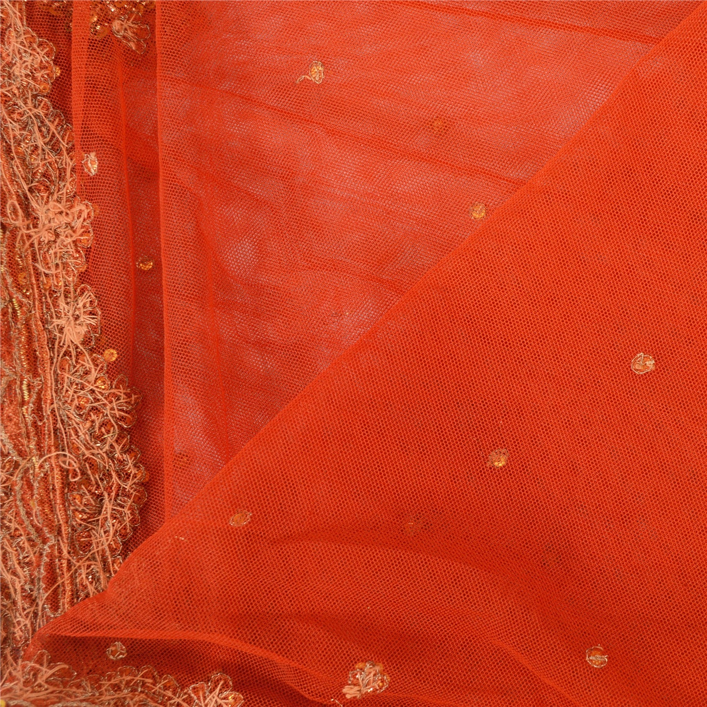Sanskriti Vintage Dupatta Long Stole Net Mesh Red Veil Hand Beaded Zardozi