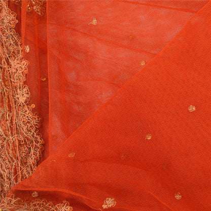 Sanskriti Vintage Dupatta Long Stole Net Mesh Red Veil Hand Beaded Zardozi