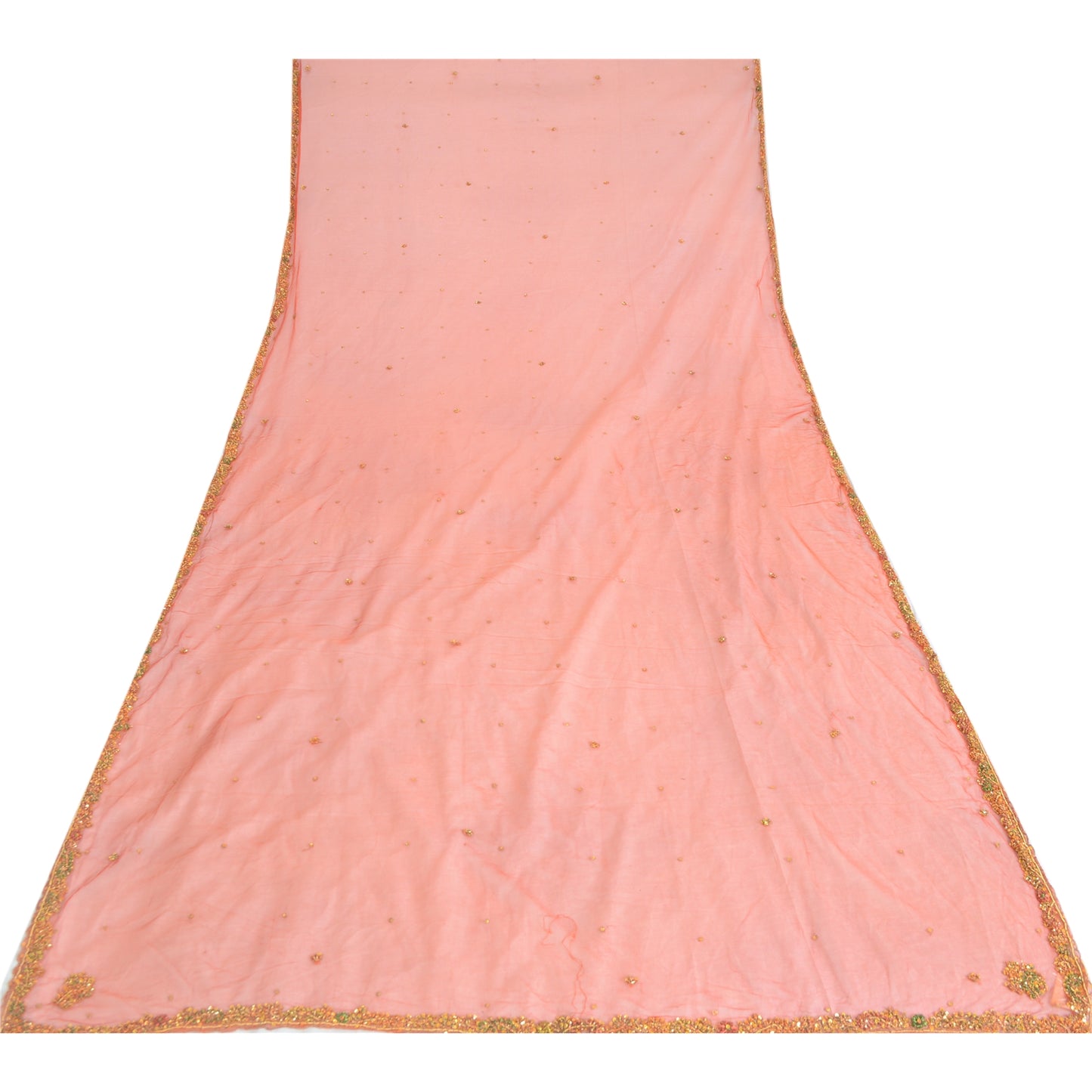 Sanskriti Vintage Dupatta Long Stole Net Mesh Red Veil Hand Beaded Zardozi