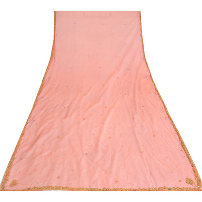 Sanskriti Vintage Dupatta Long Stole Net Mesh Red Veil Hand Beaded Zardozi