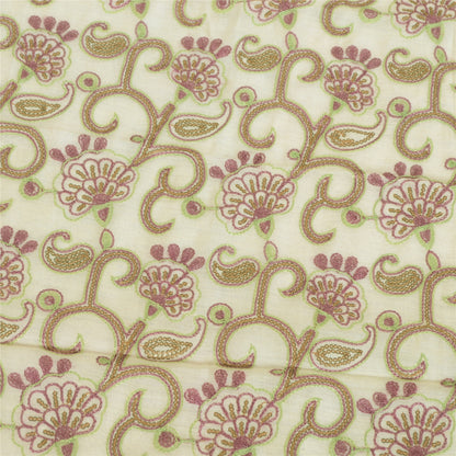 Sanskriti Vintage Ivory/Green Dupatta Long Stole Art Silk Hand Beaded Wrap Veil