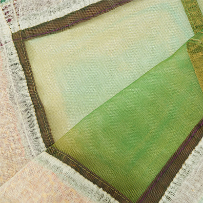 Sanskriti Vintage Ivory/Green Dupatta Long Stole Art Silk Hand Beaded Wrap Veil