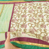 Sanskriti Vintage Ivory/Green Dupatta Long Stole Art Silk Hand Beaded Wrap Veil