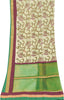 Sanskriti Vintage Ivory/Green Dupatta Long Stole Art Silk Hand Beaded Wrap Veil