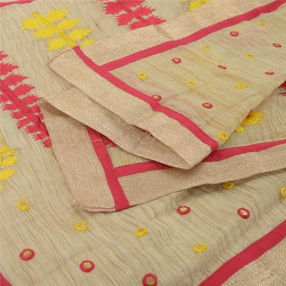 Sanskriti Vintage Cream Dupatta Long Stole Art Silk Embroidered Wrap Veil/Hijab