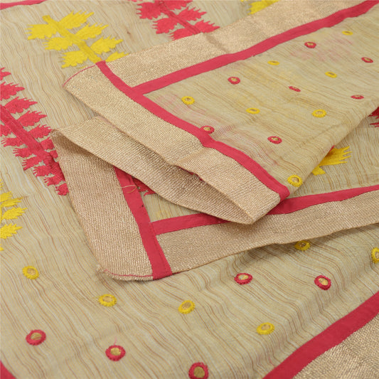 Sanskriti Vintage Cream Dupatta Long Stole Art Silk Embroidered Wrap Veil/Hijab