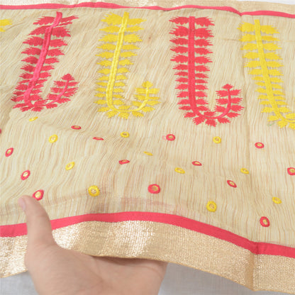 Sanskriti Vintage Cream Dupatta Long Stole Art Silk Embroidered Wrap Veil/Hijab