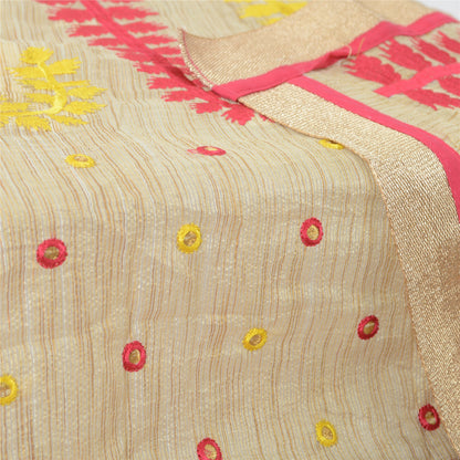 Sanskriti Vintage Cream Dupatta Long Stole Art Silk Embroidered Wrap Veil/Hijab