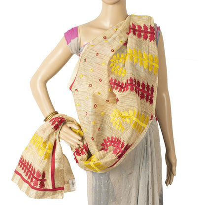 Sanskriti Vintage Cream Dupatta Long Stole Art Silk Embroidered Wrap Veil/Hijab