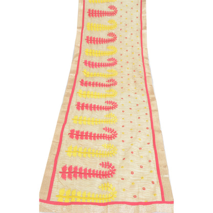 Sanskriti Vintage Cream Dupatta Long Stole Art Silk Embroidered Wrap Veil/Hijab
