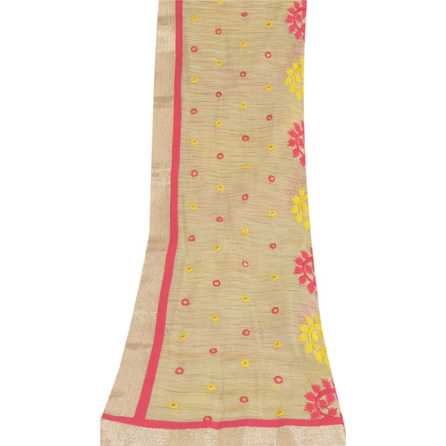 Sanskriti Vintage Cream Dupatta Long Stole Art Silk Embroidered Wrap Veil/Hijab