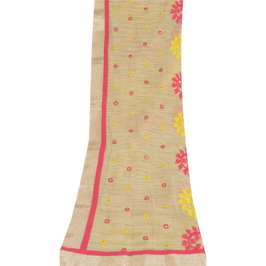 Sanskriti Vintage Cream Dupatta Long Stole Art Silk Embroidered Wrap Veil/Hijab