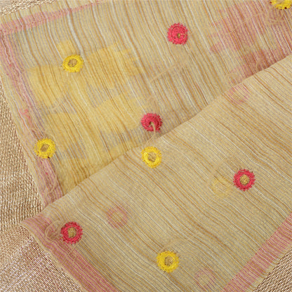Sanskriti Vintage Cream Dupatta Long Stole Art Silk Embroidered Wrap Veil/Hijab