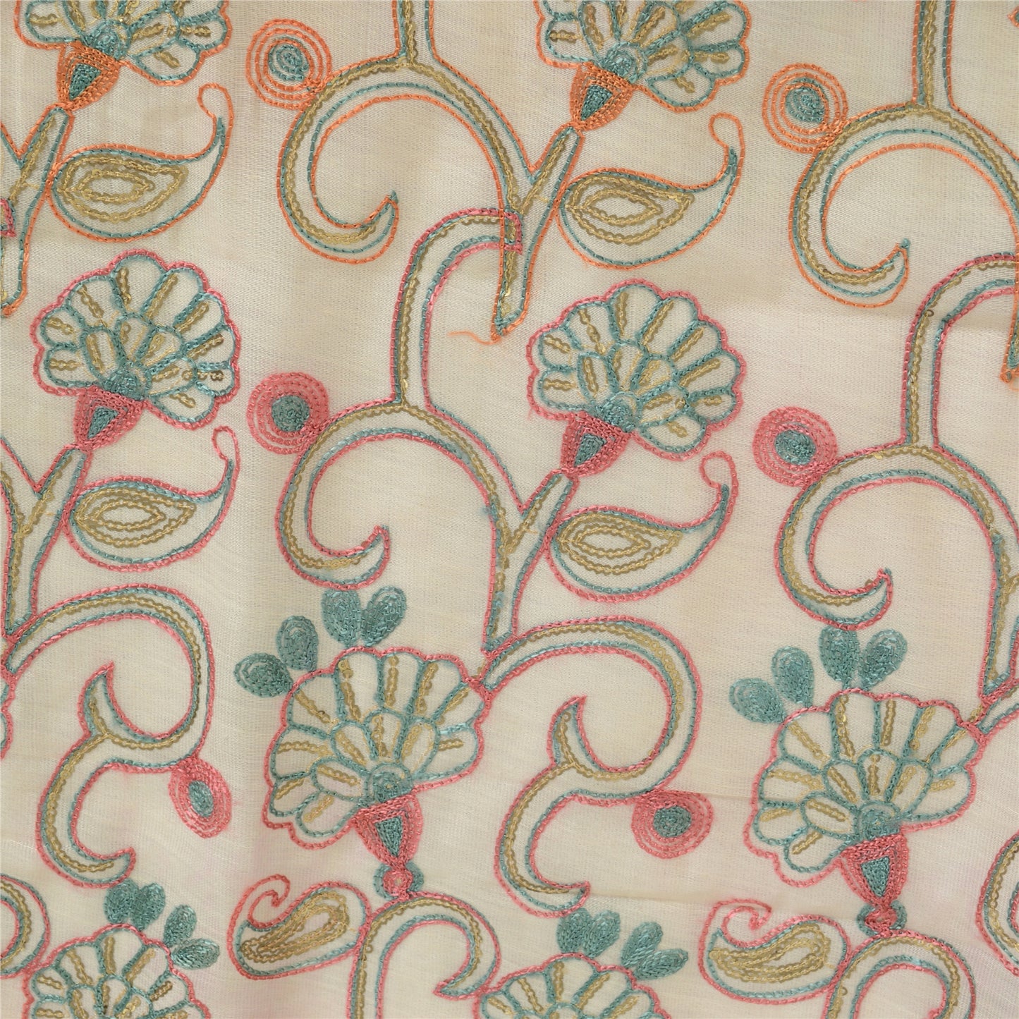 Sanskriti Vintage Cream/Dark Red Dupatta Long Stole Art Silk Embroidered Scarves