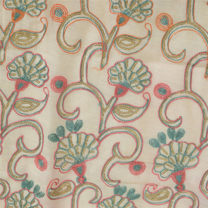 Sanskriti Vintage Cream/Dark Red Dupatta Long Stole Art Silk Embroidered Scarves