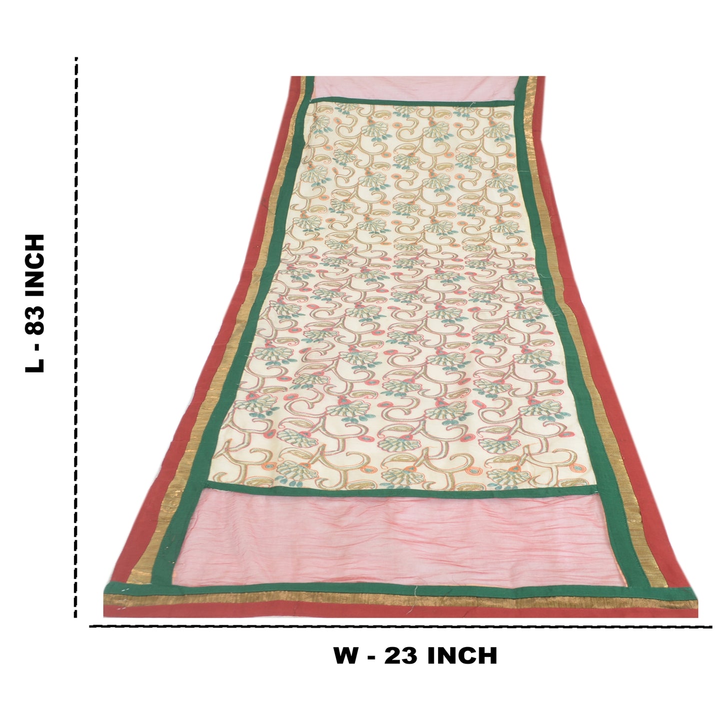 Sanskriti Vintage Cream/Dark Red Dupatta Long Stole Art Silk Embroidered Scarves