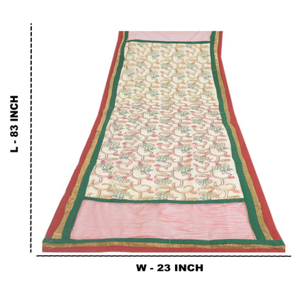 Sanskriti Vintage Cream/Dark Red Dupatta Long Stole Art Silk Embroidered Scarves