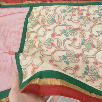 Sanskriti Vintage Cream/Dark Red Dupatta Long Stole Art Silk Embroidered Scarves
