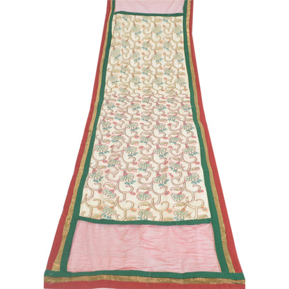 Sanskriti Vintage Cream/Dark Red Dupatta Long Stole Art Silk Embroidered Scarves