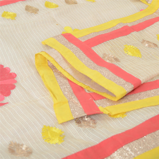 Sanskriti Vintage Cream Dupatta Long Stole Pure Cotton Embroidered Wrap Scarves