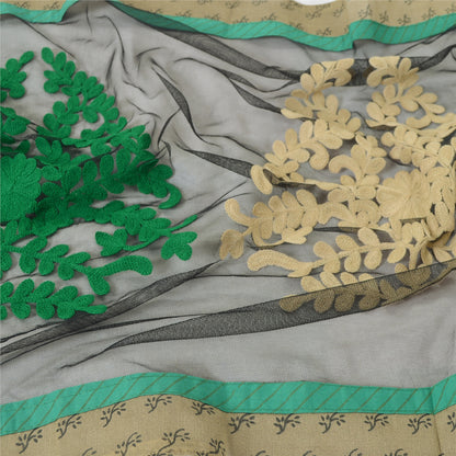 Sanskriti Vintage Dupatta Black Long Stole Net Mesh Embroidered Ari Work Hijab