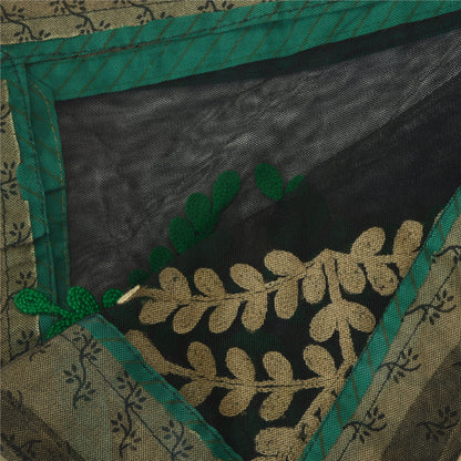 Sanskriti Vintage Dupatta Black Long Stole Net Mesh Embroidered Ari Work Hijab