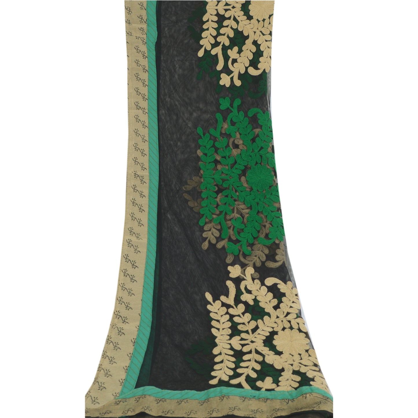 Sanskriti Vintage Dupatta Black Long Stole Net Mesh Embroidered Ari Work Hijab