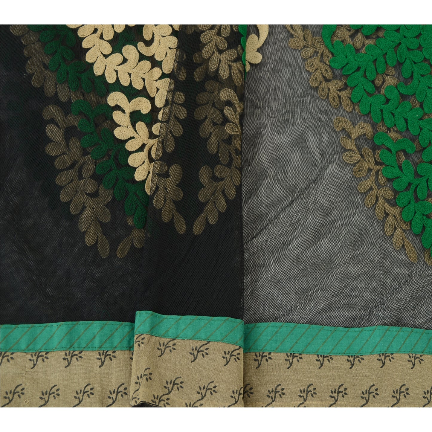 Sanskriti Vintage Dupatta Black Long Stole Net Mesh Embroidered Ari Work Hijab