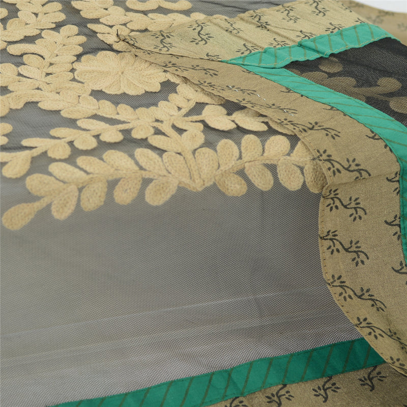 Sanskriti Vintage Dupatta Black Long Net Mesh Embroidered Ari Work Hijab Design- Dresses, Kaftans, Skirts,Blouses Long Headscarf