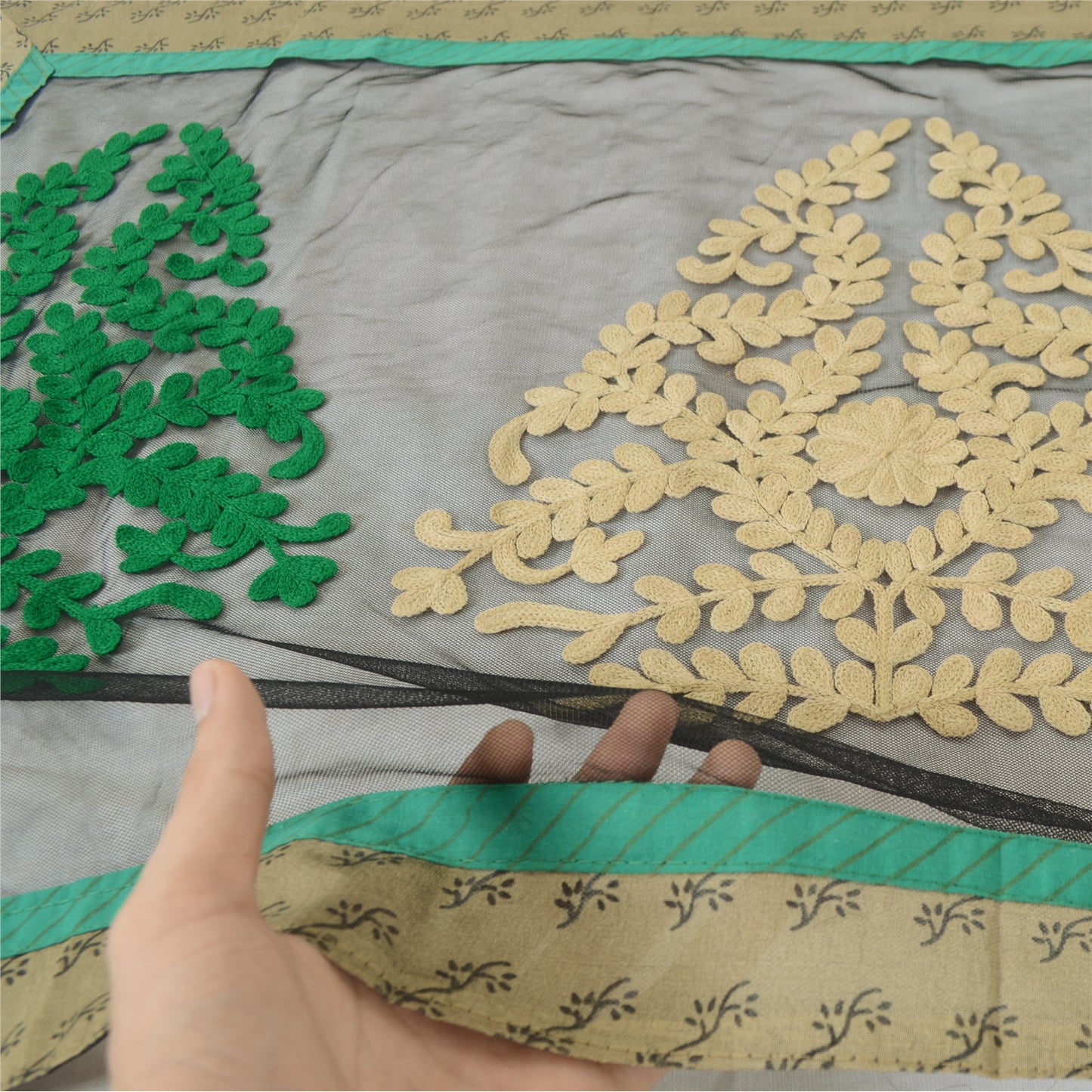 Sanskriti Vintage Dupatta Black Long Stole Net Mesh Embroidered Ari Work Hijab