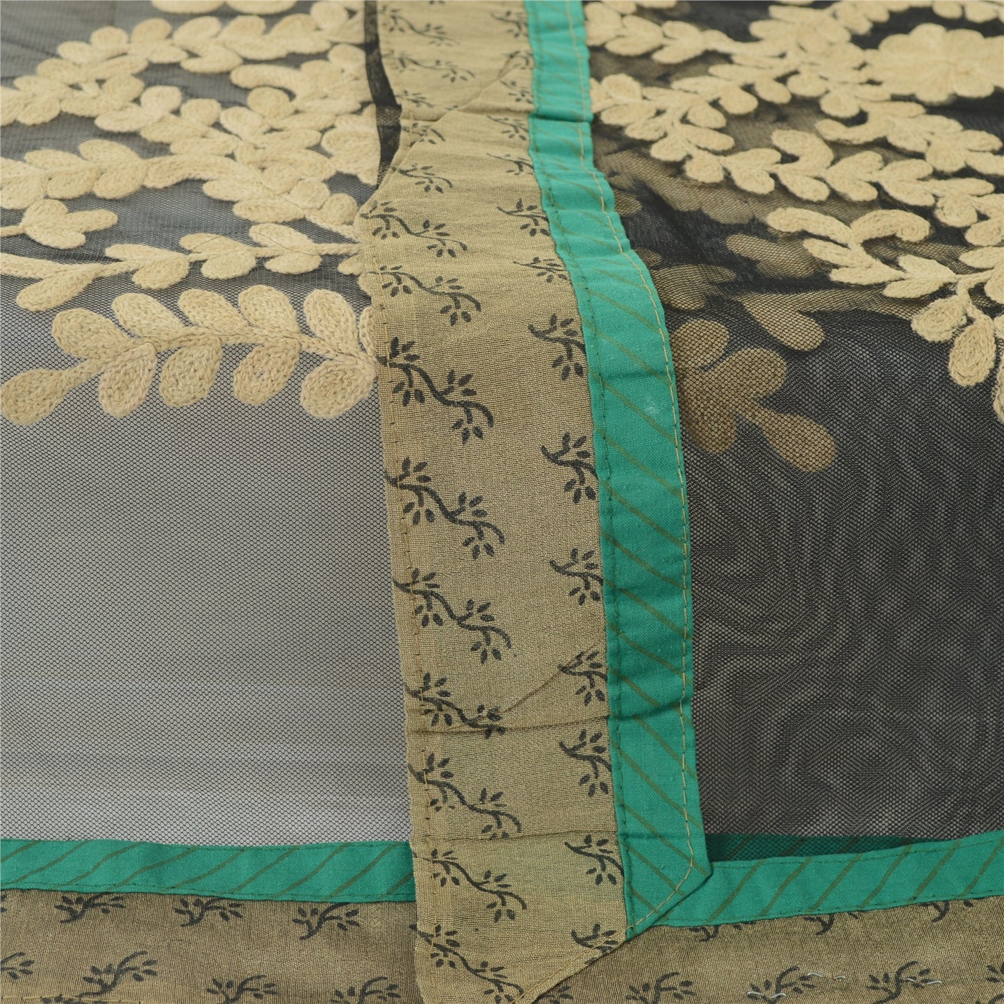 Sanskriti Vintage Dupatta Black Long Stole Net Mesh Embroidered Ari Work Hijab