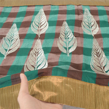 Sanskriti Vintage Brown & Green Dupatta Long Stole Art Silk Embroidered Scarves