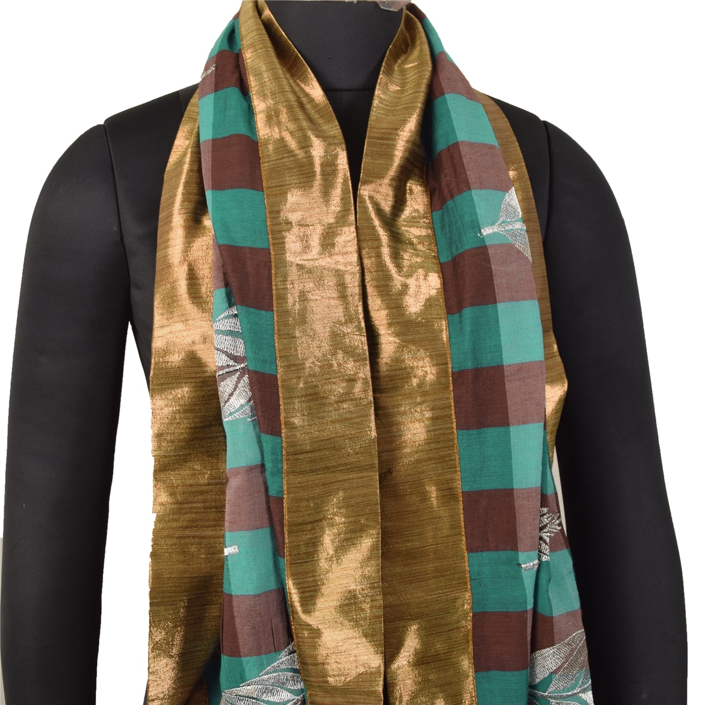 Sanskriti Vintage Brown & Green Dupatta Long Stole Art Silk Embroidered Scarves