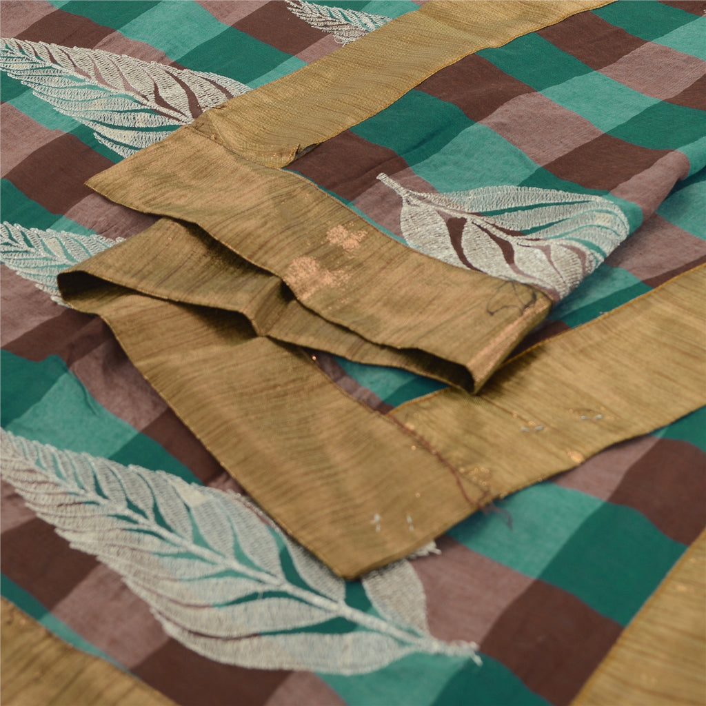 Sanskriti Vintage Brown & Green Dupatta Long Stole Art Silk Embroidered Scarves