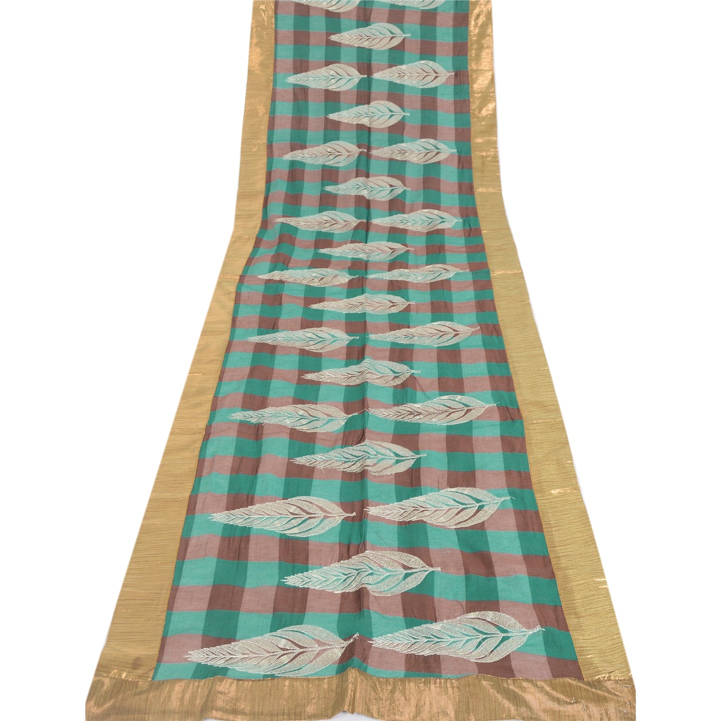 Sanskriti Vintage Brown & Green Dupatta Long Stole Art Silk Embroidered Scarves