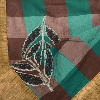 Sanskriti Vintage Brown & Green Dupatta Long Stole Art Silk Embroidered Scarves