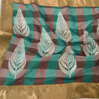 Sanskriti Vintage Brown & Green Dupatta Long Stole Art Silk Embroidered Scarves