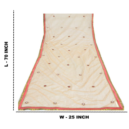 Sanskriti Vintage Dupatta Long Stole Net Mesh Peach Hand Beaded Patch Work