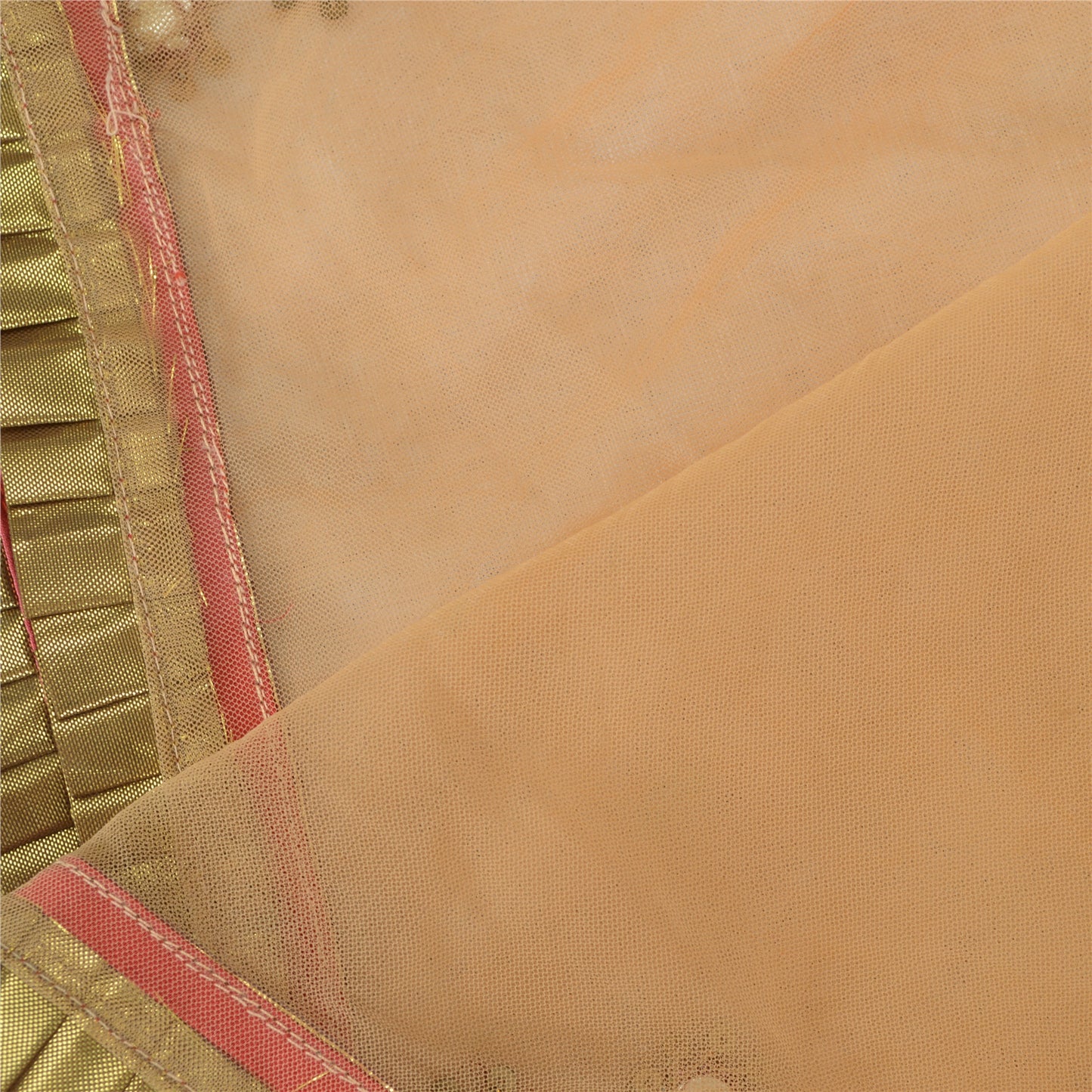 Sanskriti Vintage Dupatta Long Stole Net Mesh Peach Hand Beaded Patch Work