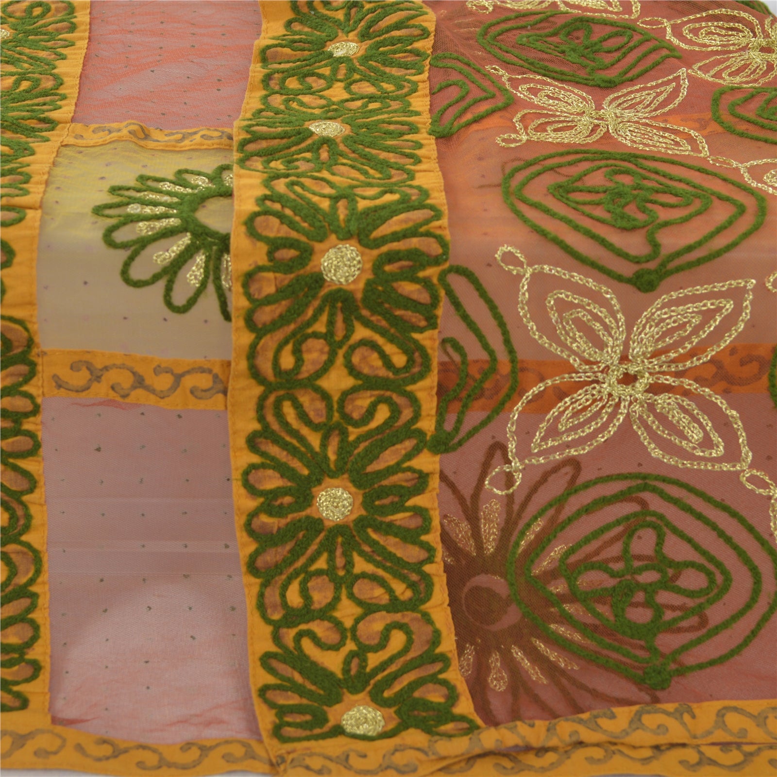 Sanskriti Vintage Indian Dupatta Long Stole Net Mesh Red Hand Embroidered Hijab