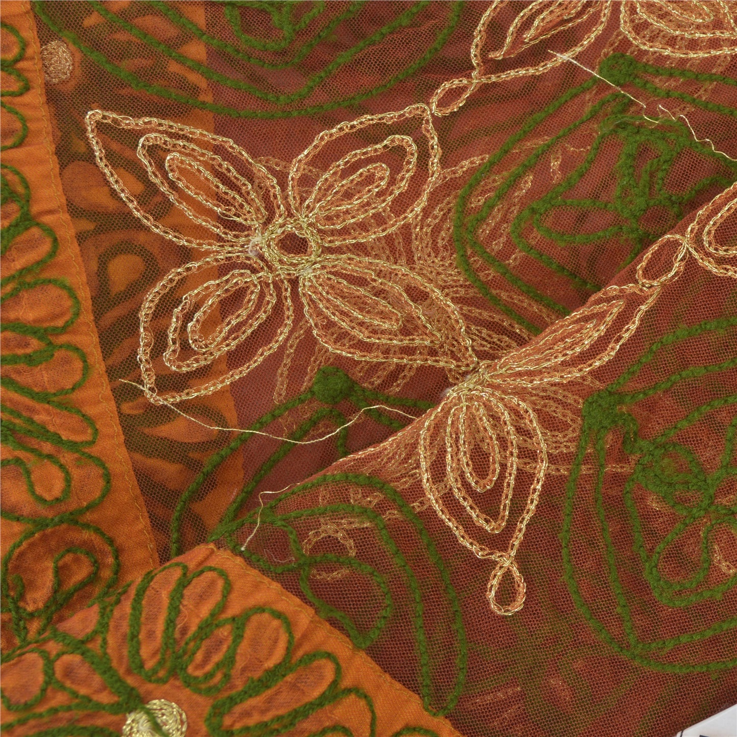 Sanskriti Vintage Indian Dupatta Long Stole Net Mesh Red Hand Embroidered Hijab