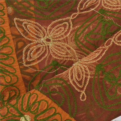 Sanskriti Vintage Indian Dupatta Long Stole Net Mesh Red Hand Embroidered Hijab