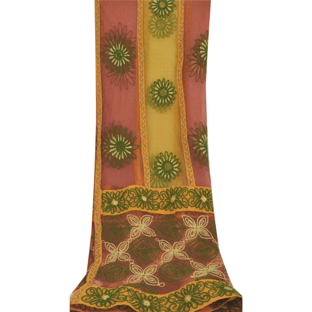 Sanskriti Vintage Indian Dupatta Long Stole Net Mesh Red Hand Embroidered Hijab