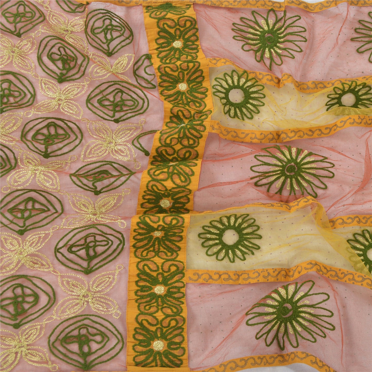 Sanskriti Vintage Indian Dupatta Long Stole Net Mesh Red Hand Embroidered Hijab